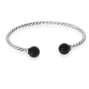 David Yurman Sterling Silver Onyx and Diamond Solari Bracelet